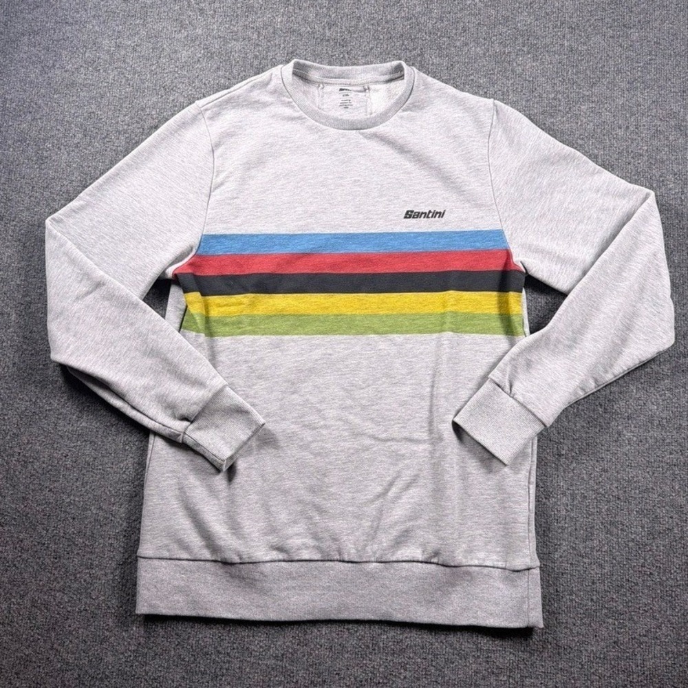 Santini Decathlon Sweatshirt‎ Mens XXL Gray Striped Crewneck Cycling WORLD
